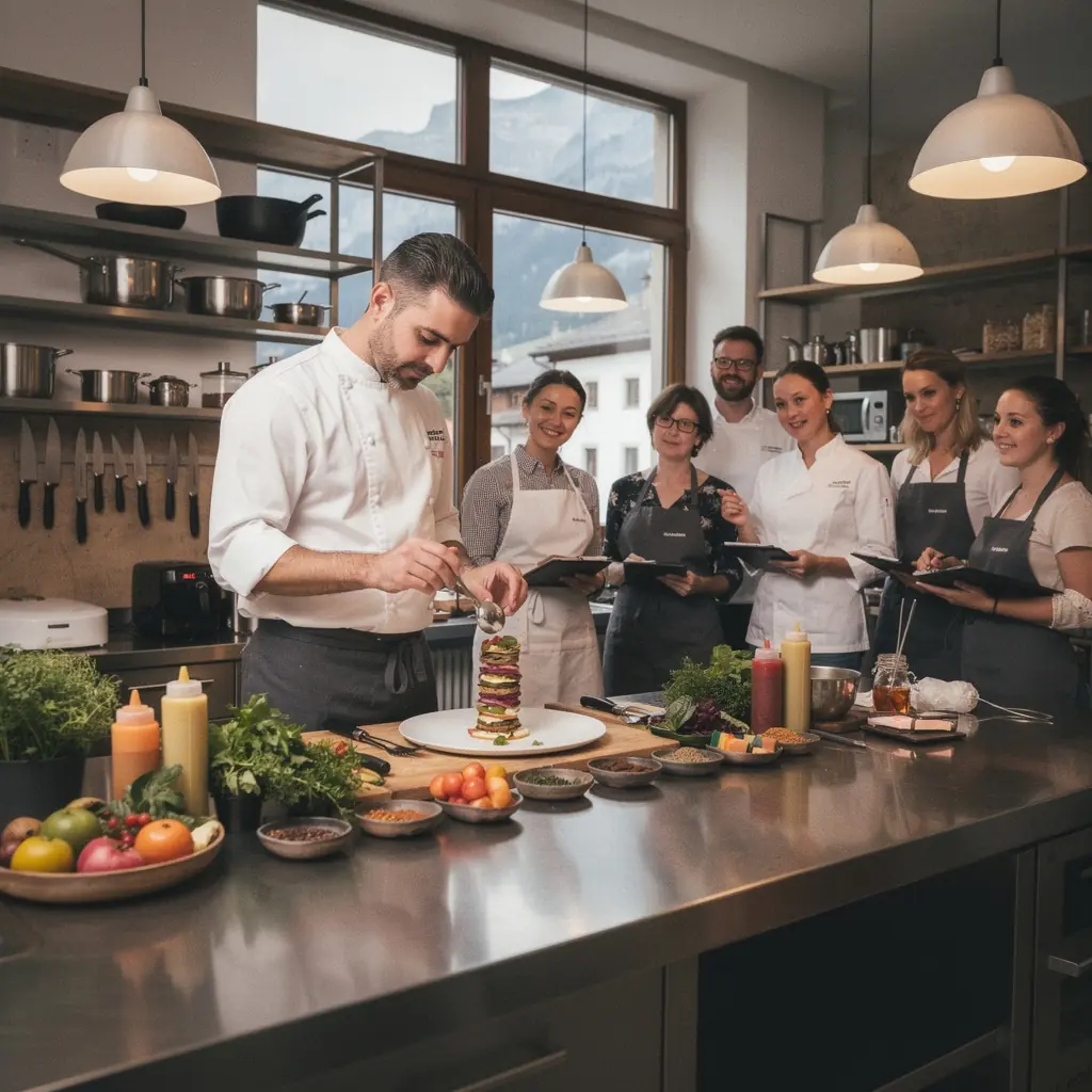 Ein Hauptgericht aus zartem Fleisch, kunstvoll mit KrГ¤utern und GemГјse dekoriert.