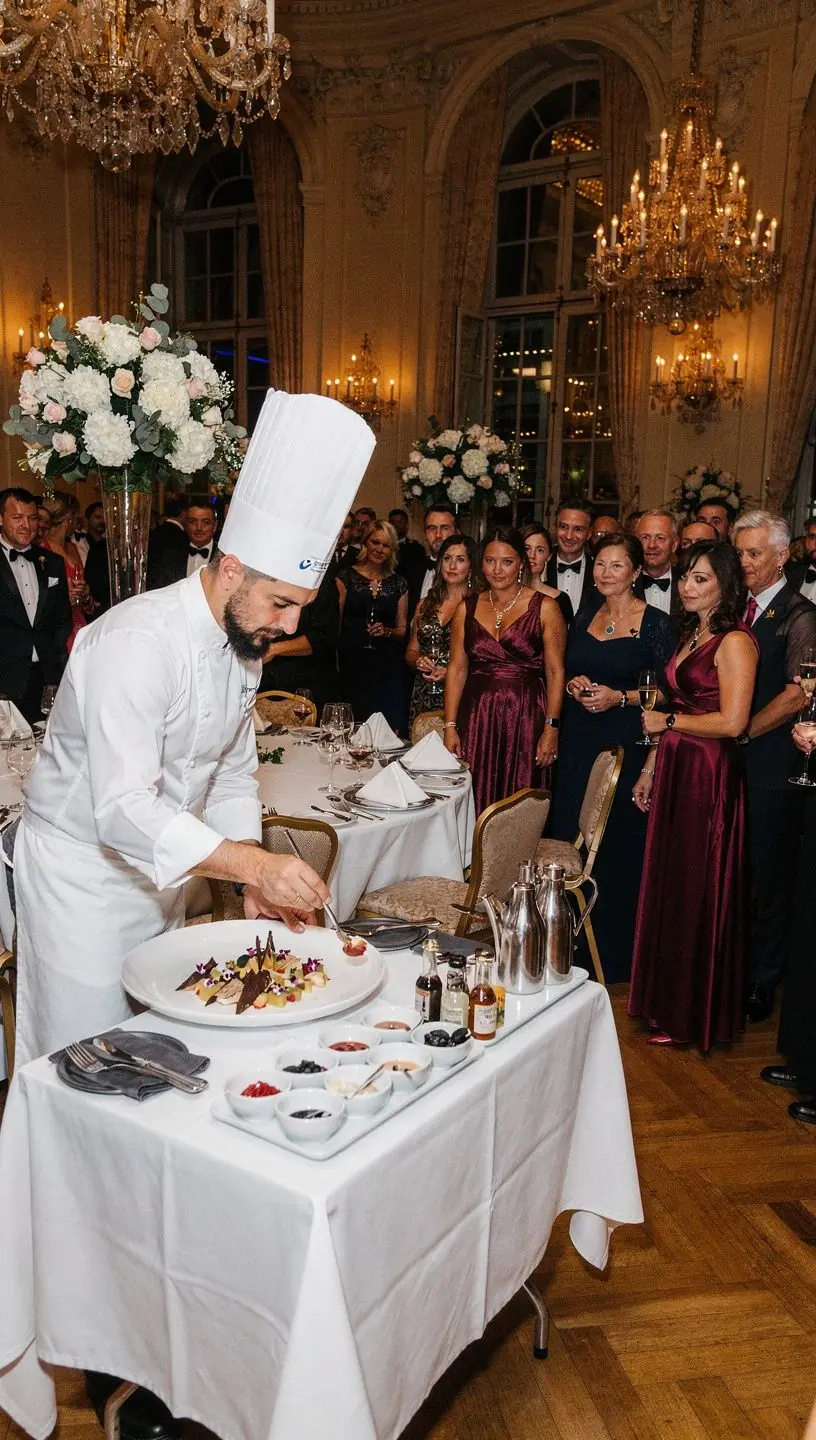 Ein elegantes Dessert mit Schokoladenschaum und frischen Beeren in einer modernen PrГ¤sentation.