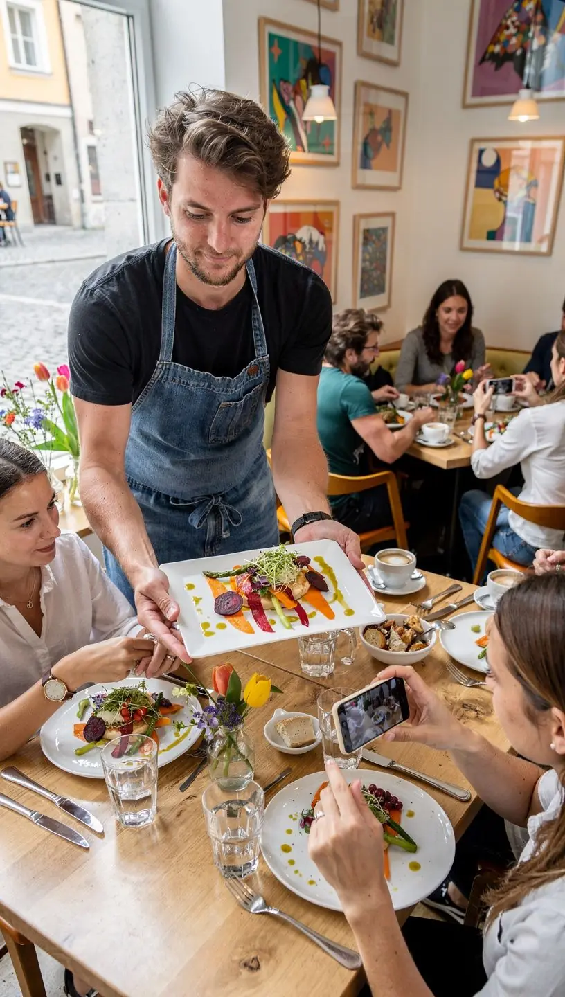 Ein kunstvoll angerichteter Teller mit bunten GemГјsesorten und einer feinen SoГџe.