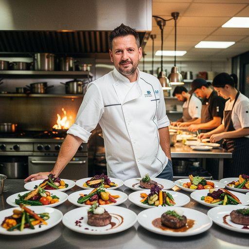 Ein Hauptgericht mit perfekt gebratenem Fisch, serviert auf einem Bett aus püriertem Gemüse.